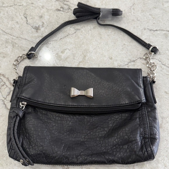 Candies Faux Leather Crossbody Silver Metal Bow Decorative Chain  Zippers NWOT - Picture 1 of 9